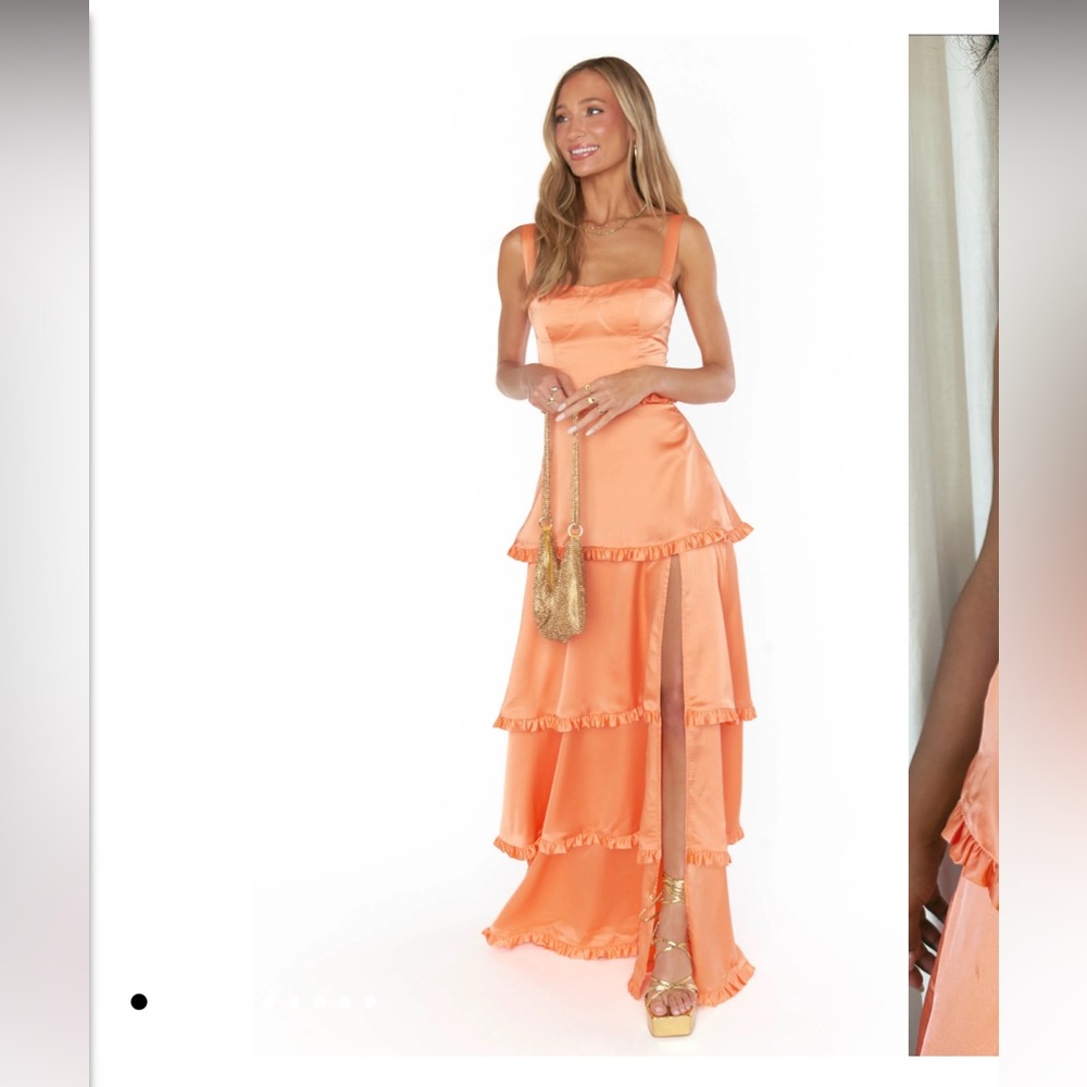 Show Me Your MuMu Peach Tiered Satin Maxi Dress